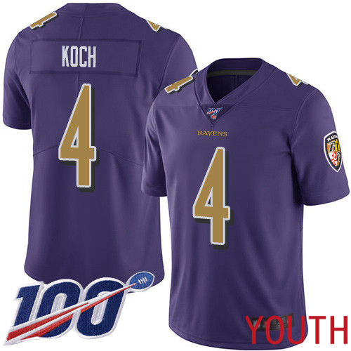 Baltimore Ravens Limited Purple Youth Sam Koch Jersey NFL Football #4 100th Season Rush Vapor Untouchable